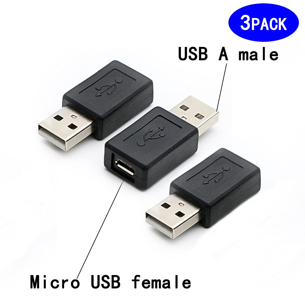 rgzhihuifz 3 Pack USB 2.0 A Male to USB Micro Female Adapter Converter
