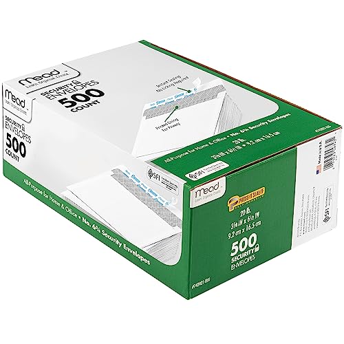 Mead #6-3/4 Envelopes, 3-5/8" x 6-1/2", Security Printed Lining for Privacy, Press-It Seal-It Self Adhesive Closure, White All-Purpose 20-lb Paper