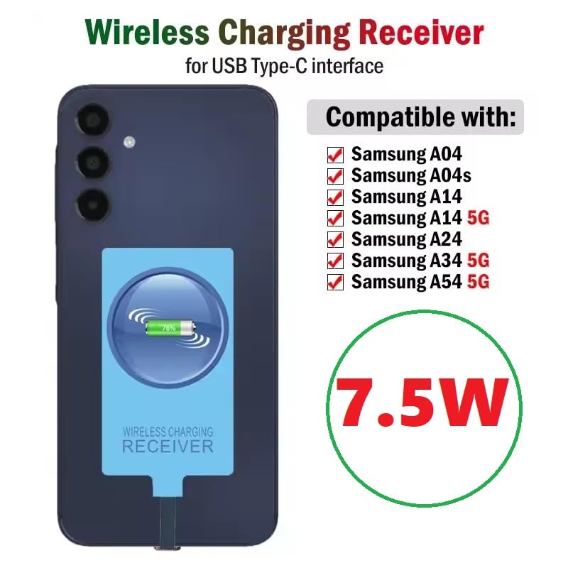 External Type-C Wireless Charging Adapter Receiver for Samsung Galaxy A14 A24 A34 A04 A54 with Stand Folding Charger