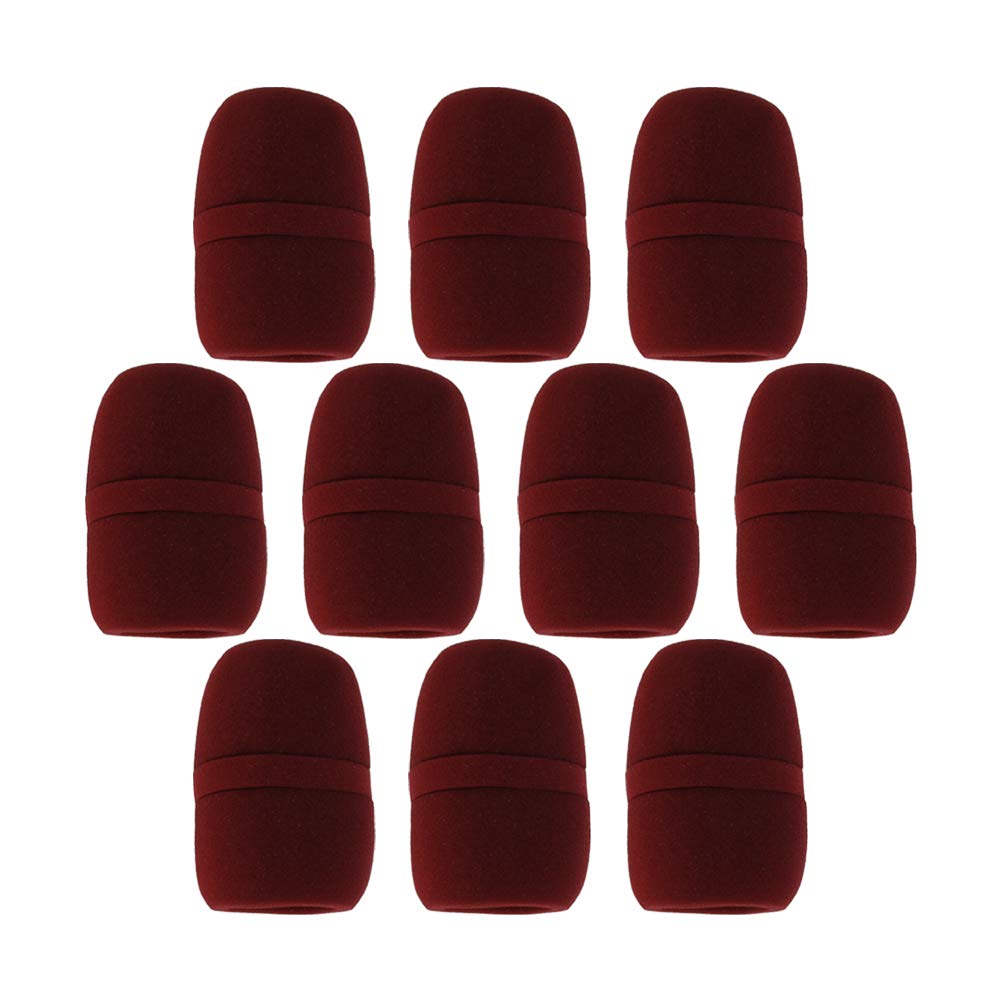 Fielect 10Pcs Microphone Covers Foam Mic Covers Thick Handheld Stage Microphone Windscreen Foam Cover Wine Red for KTV, Dance Ball, Conference Room