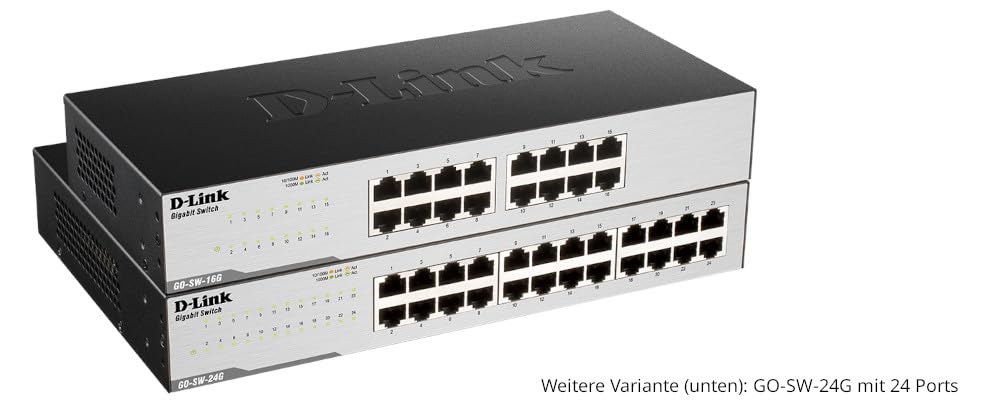 D-Link GO-SW-16G Gigabit Easy Ethernet Gigabit Desktop Switch, Schwarz (Design May Vary)