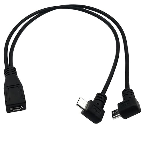 Wpeng Qaoquda Micro USB 1 to 2 Y Splitter Cable, 1Feet Micro USB Female to Dual Male 90 Degree Angle Converter High Speed Charging Cable (Micro 1F/2M)