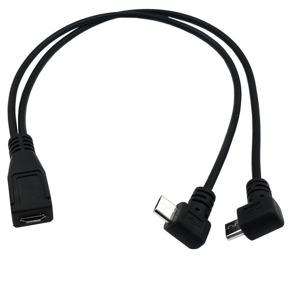 Wpeng Qaoquda Micro USB 1 to 2 Y Splitter Cable, 1Feet Micro USB Female to Dual Male 90 Degree Angle Converter High Speed Charging Cable (Micro 1F/2M)