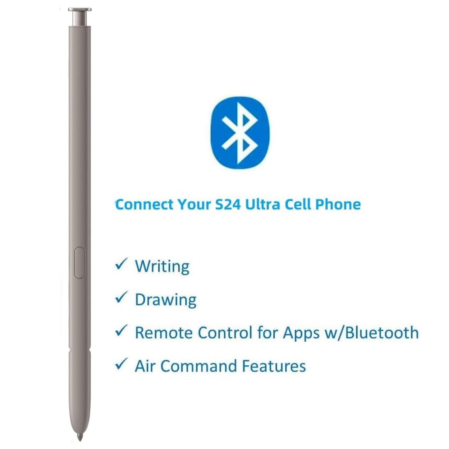 S Pen S24 Ultra (withBluetooth) Replacement for Samsung Galaxy S24 Ultra Pen (4096 Pressure Levels) + Replacement Tips/Nibs (Light Gray)