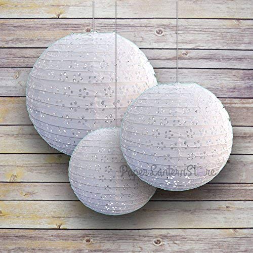 Darice DT814 David Tutera 3-Piece Lace Look Paper Lanterns, 6/8/10-Inch, White