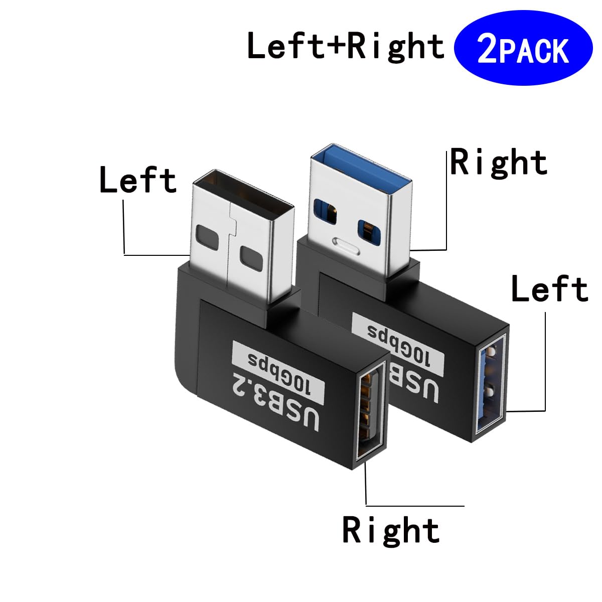 rgzhihuifz 2 Pack USB 3.0 Adapter 90 Degree Male to Female Combo Vertical Up and Down Angle Coupler Connector，USB 3.0 Male to Female 90 Degree Right…