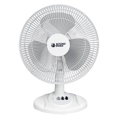 BEYOND BREEZE Oscillating Table Fan for Bedroom, 12-Inch & 3 Speeds, White