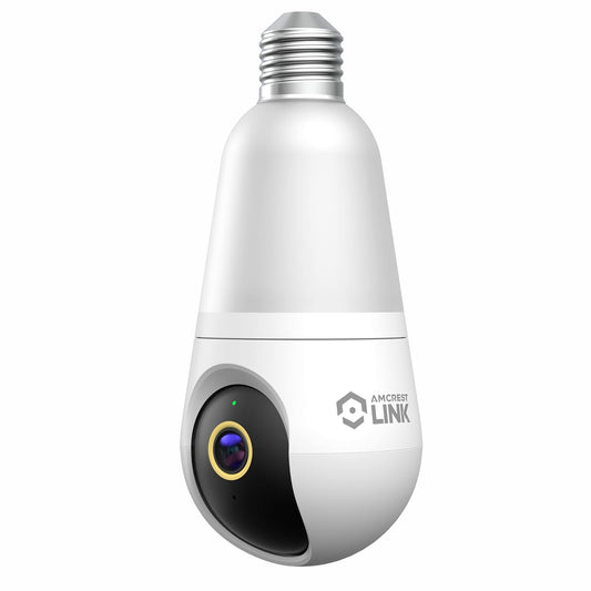 Amcrest Link 4MP Light Bulb WiFi Indoor/Outdoor Camera, Human Detection, 90.5° FOV, Pan/Tilt, IP45, AI Night Color, 2.4GHz/5GHz Dual Band Camera