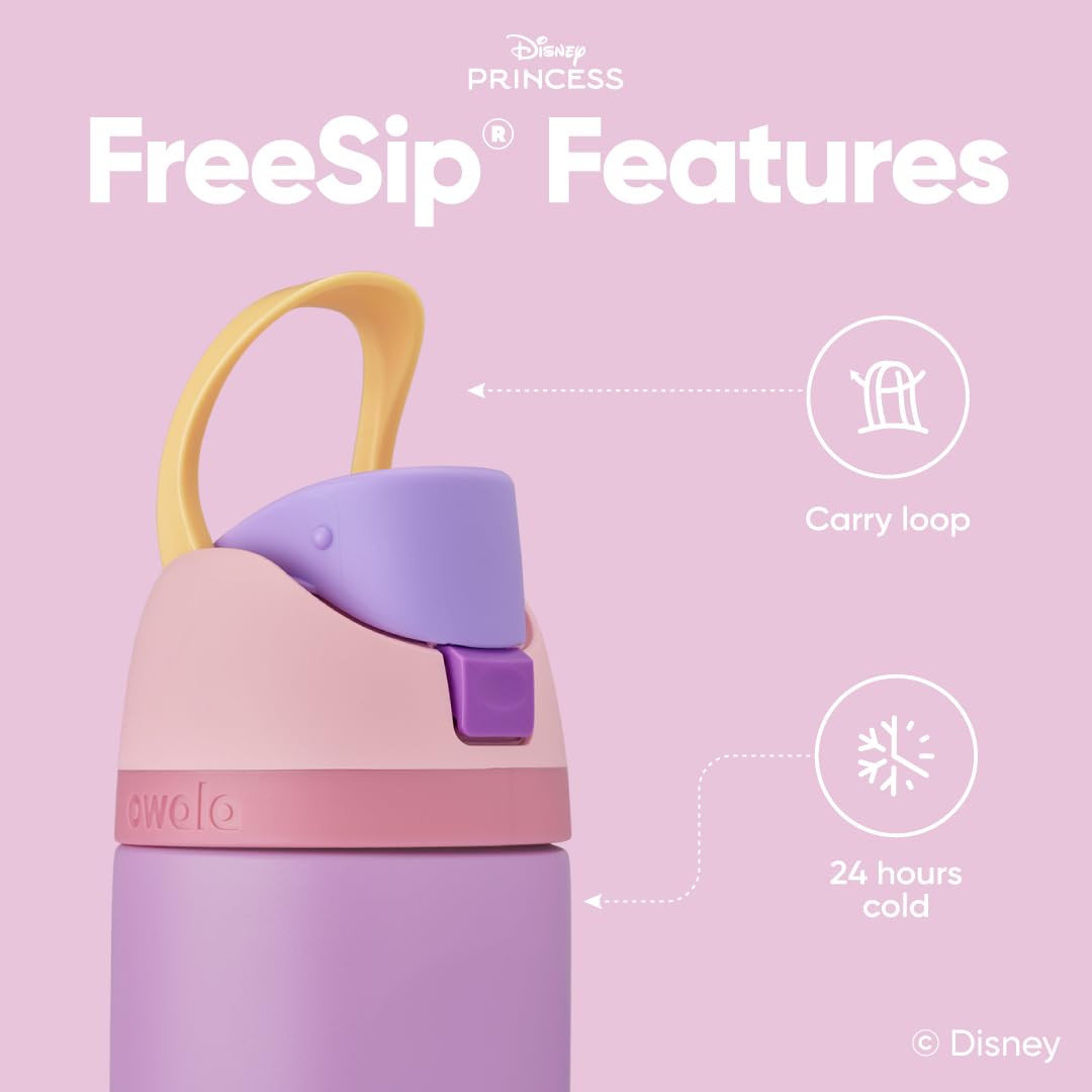 Owala Disney Princess FreeSip 24oz Insulated Stainless Steel Water Bottle with Straw, BPA-Free Sports & Travel Bottle, Rapunzel
