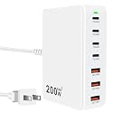 USB C Charger Station 200W 7 Port GaN Fast Charging Block, Multiport PD QC3.0 Brick Hub Compatible with Laptop MacBook Pro/Air, iPad, iPhone 17/16/15