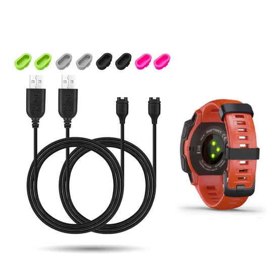 JIUJOJA Compatible with Garmin Instinct/Instinct/Instinct 2S/Instinct 2X/Instinct 3 Charger,2PACK Charging Cable and 8Pcs Charger Port Protectorr