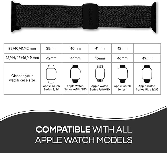 Solace Bands Imperium Adapt Wide Adjustable Nylon Braided Watch Band - Compatible with All Apple Watches - Solace Apple Watch Bands for Women & Men