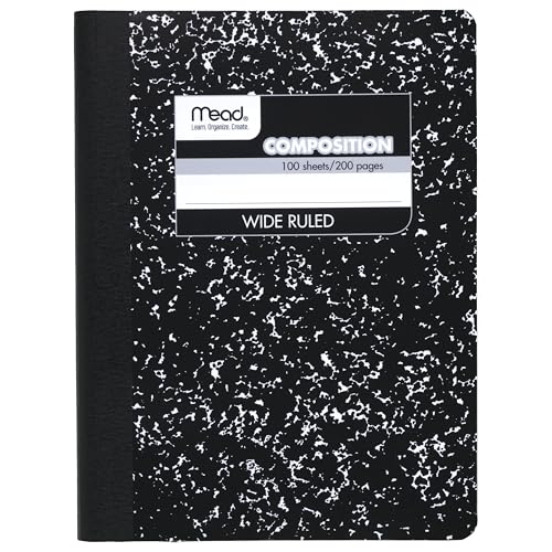 Mead Composition Notebook, Wide Ruled Paper, 7.5" x 9.75", 100 Sheets, Black Marble (09910)