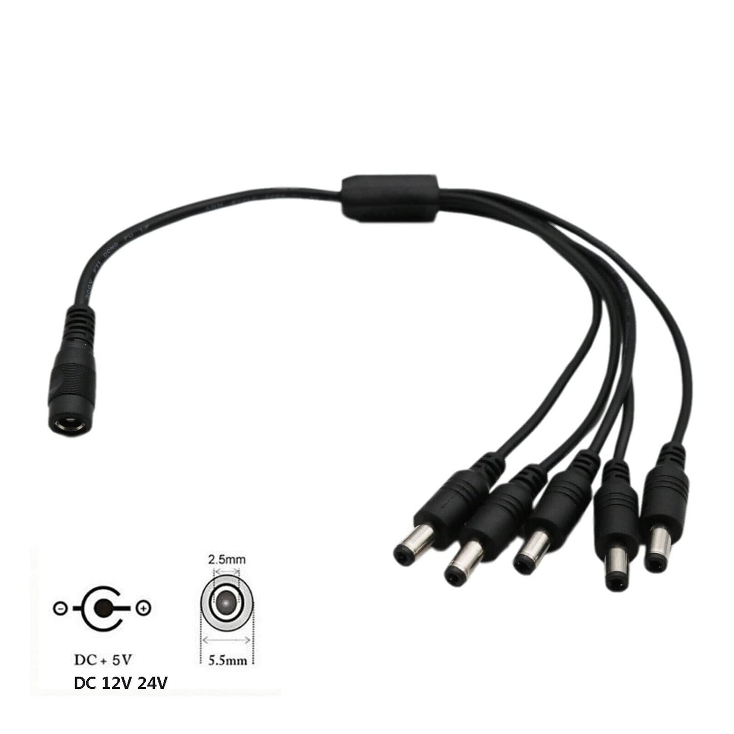 UpperFu 2pcs CCTV DC Power Splitter Cable 5.5mm x 2.5mm Female Jack to 5 Male 5 Ways Splitter Connector Cable 5.5mm x 2.5mm Adapter for LED Strip