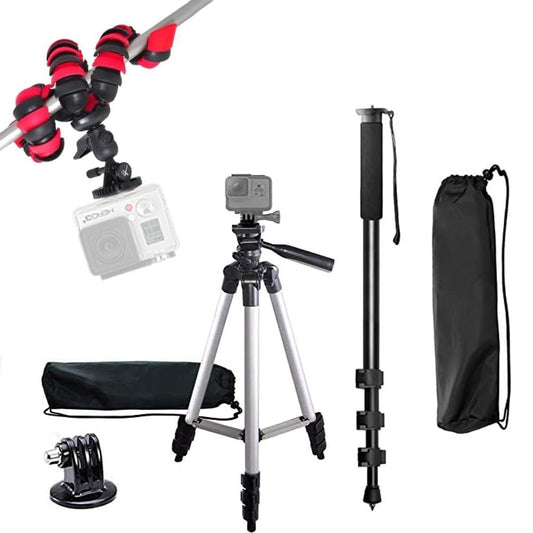 50" Inch Camera Tripod, 72" Inch Monopod with Quick Release, 12" Inch Flexible Tripod with Wrapable Disc Legs, Tripod Mount for All GoPro HERO Cameras