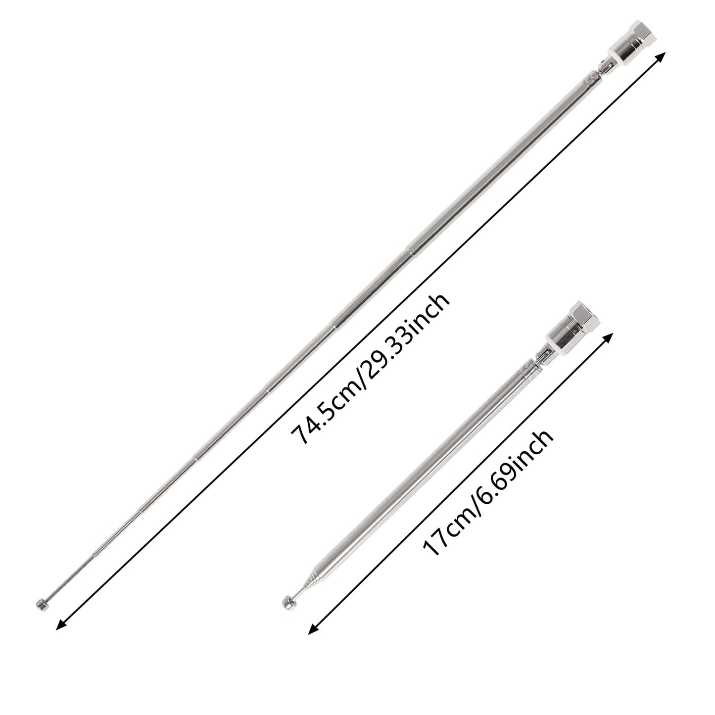 2pcs FM Antenna Telescopic 75 Ohm Screw F Male Plug Antenna with PAL BNC 3.5mm Jack Connector Adapter FM Radio Antenna for AV Stereo Receiver Home