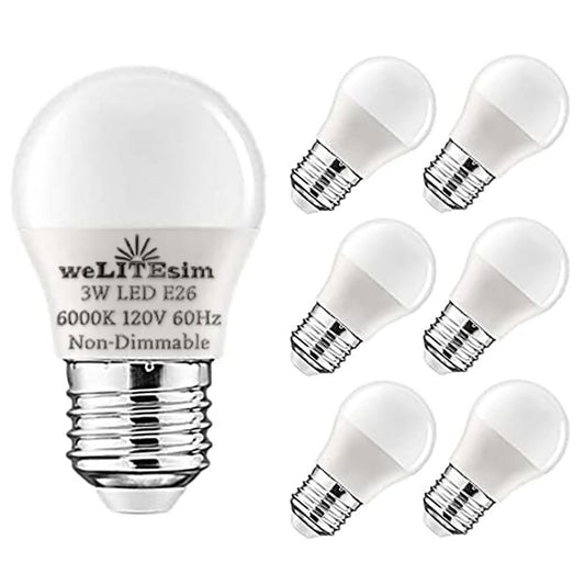 Welitesim A15 LED Light Bulbs 3W (25W Equivalent) Daylight White 6000K E26 Base 120V A15 3W Bulbs for Bedroom Living Room Home Office Not Dimmable
