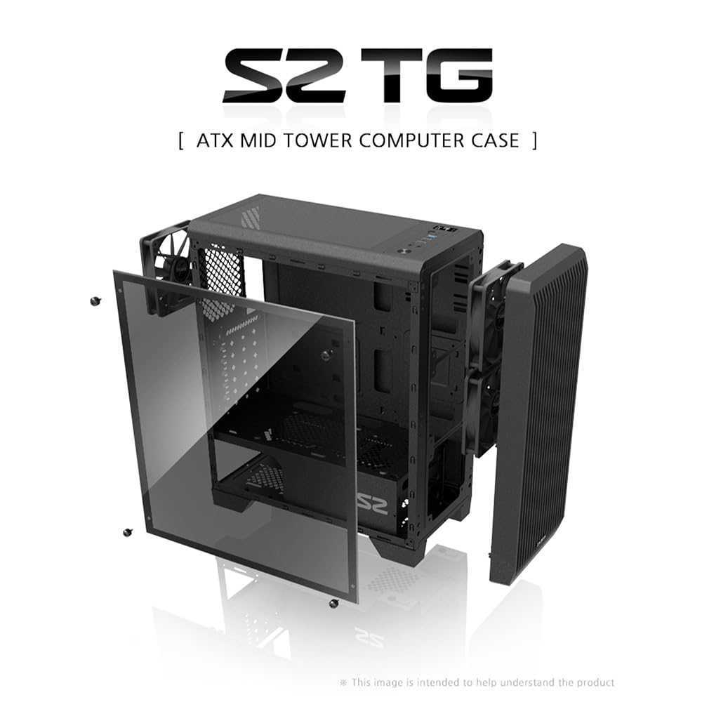 Zalman S2 TG ATX Mid-Tower PC Case, 3 x Pre-Installed 120mm Zalman Quiet Fans (Support up to 8 Fans), High Airflow Mesh Front Panel, Full Tempered