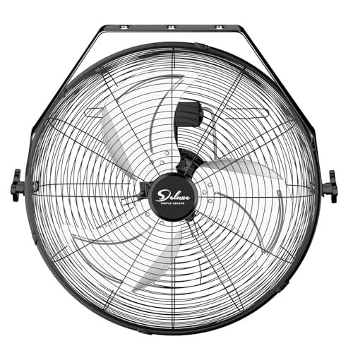 Simple Deluxe 18 Inch Industrial Wall Mount Fan, 3 Speed Metal Fan for Warehouse, Greenhouse, Workshop, Patio, Factory and Basement, Black