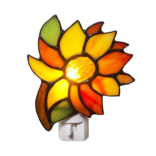 HUIMEIJU Colored Glass Sunflower Night Light, Tiffany Glass, Children's Room, Wall Mounted, Orange