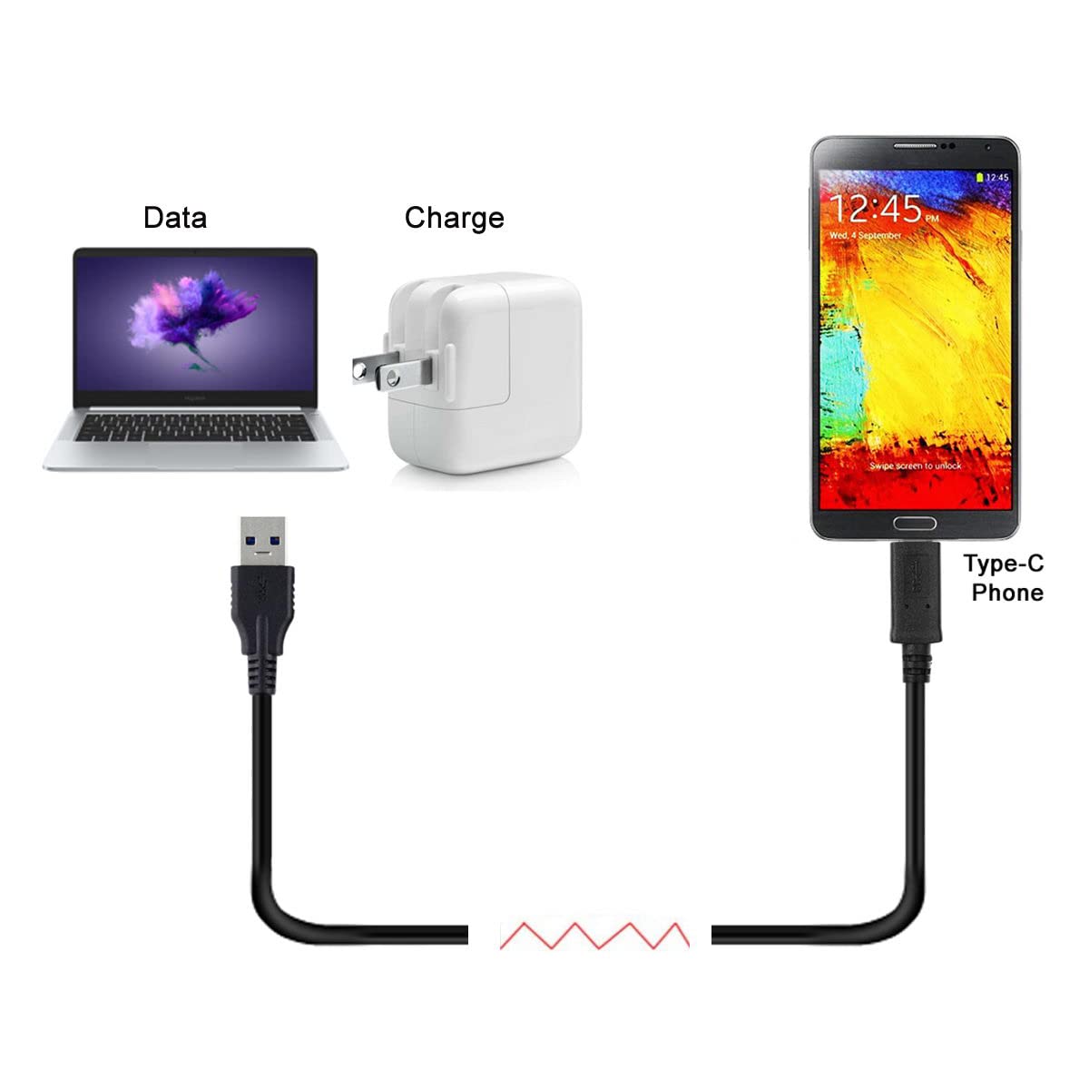 chenyang 3m USB 3.0 3.1 Type C Male Connector to Standard Type A Male Data Cable for Tablet & Phone