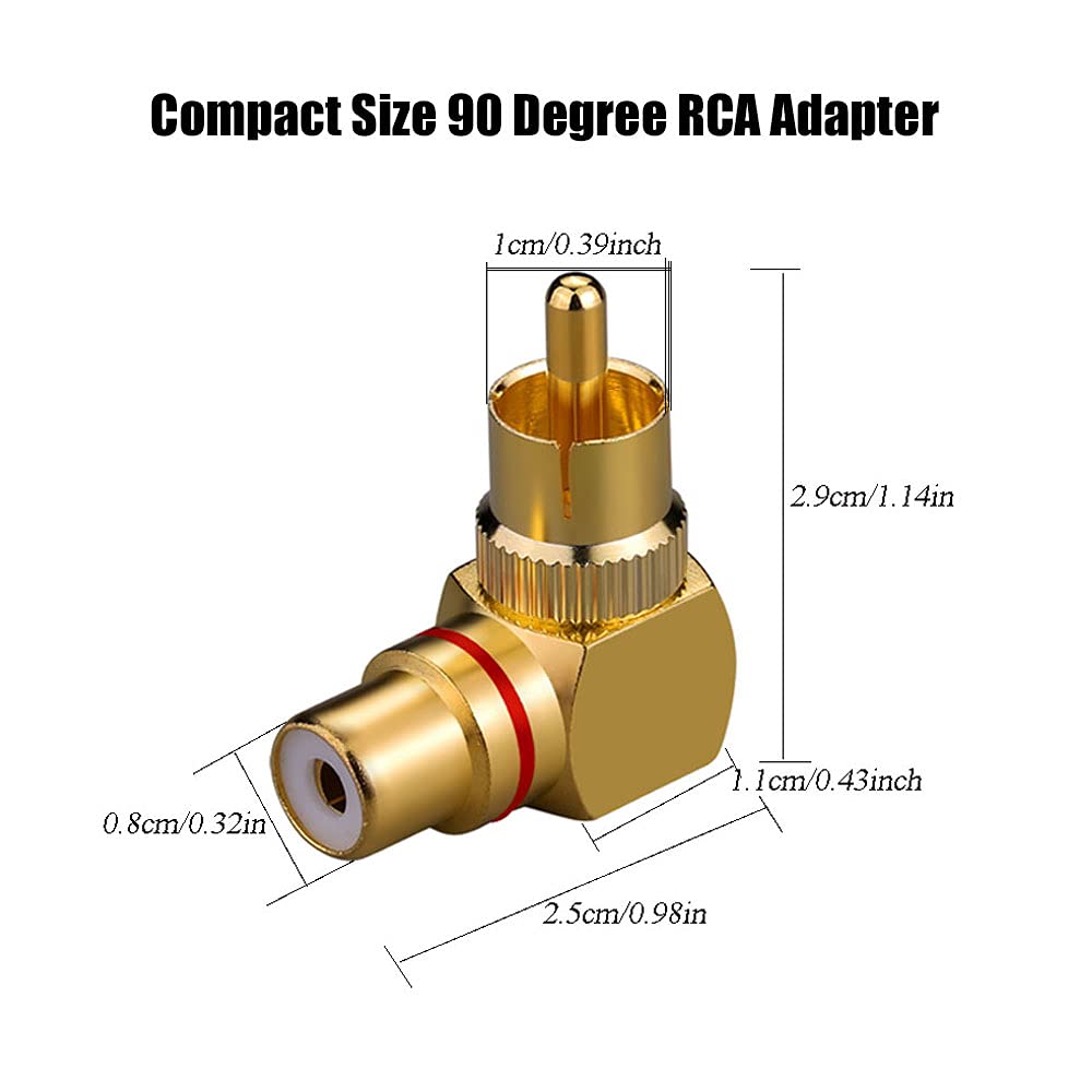 Eightnoo RCA Right Angle Adapter - 90° Female to Male Gold-Plated Connector for Wall Mounted TV as Space Saver (4)