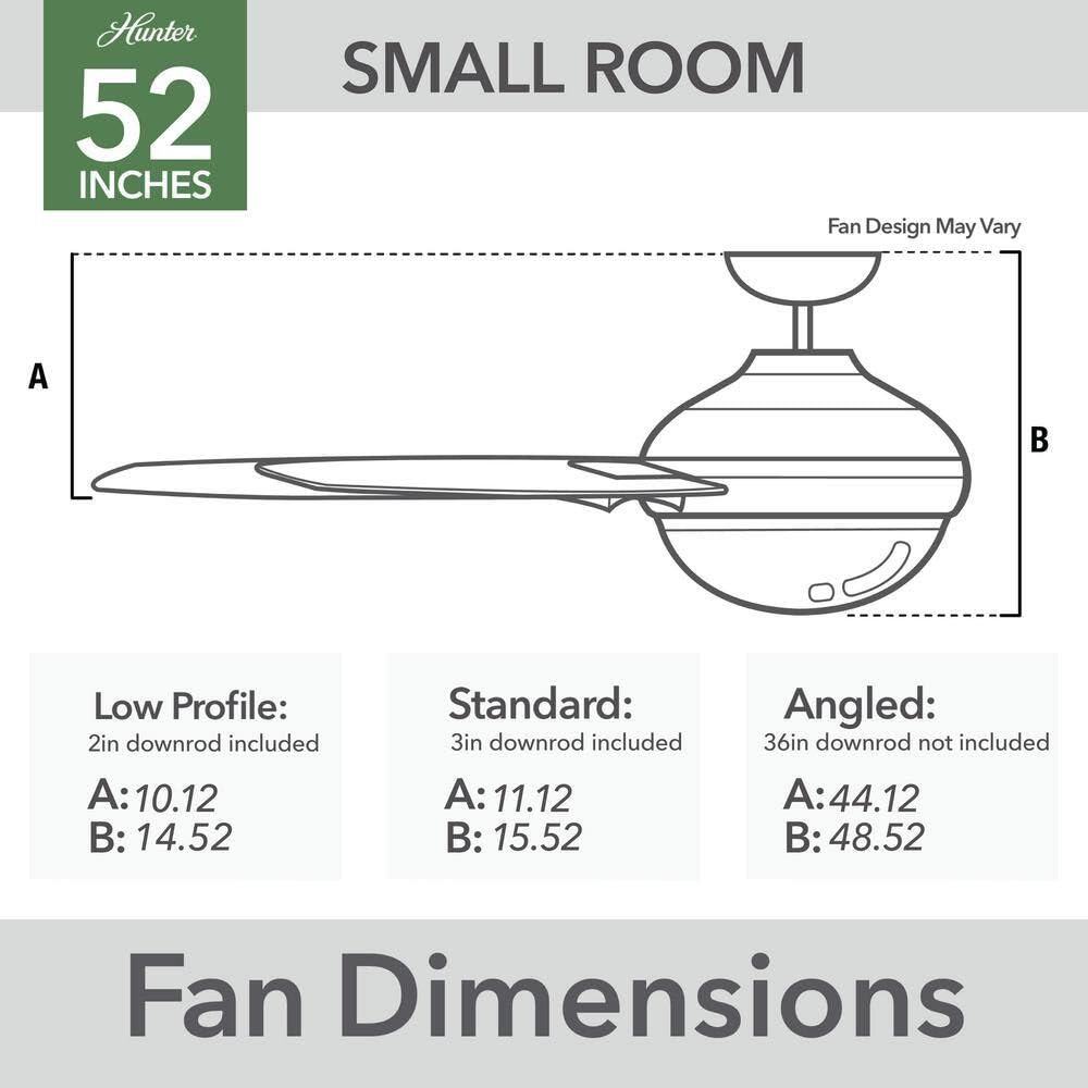 Hunter Fan 52 inch Casual Matte Black Indoor Ceiling Fan with LED Light Kit and Remote Control (Renewed)