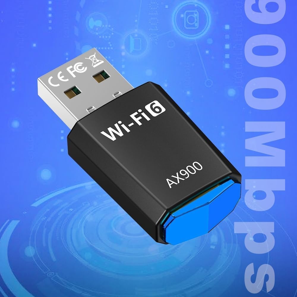 AX900 USB WLAN Adapter Dual Band 2.4GHz/5GHz with Built-in Driver, USB WiFi 6 Adapter for PC/Desktop/Laptop, Compatible with Windows 11/10/8.1/8/7