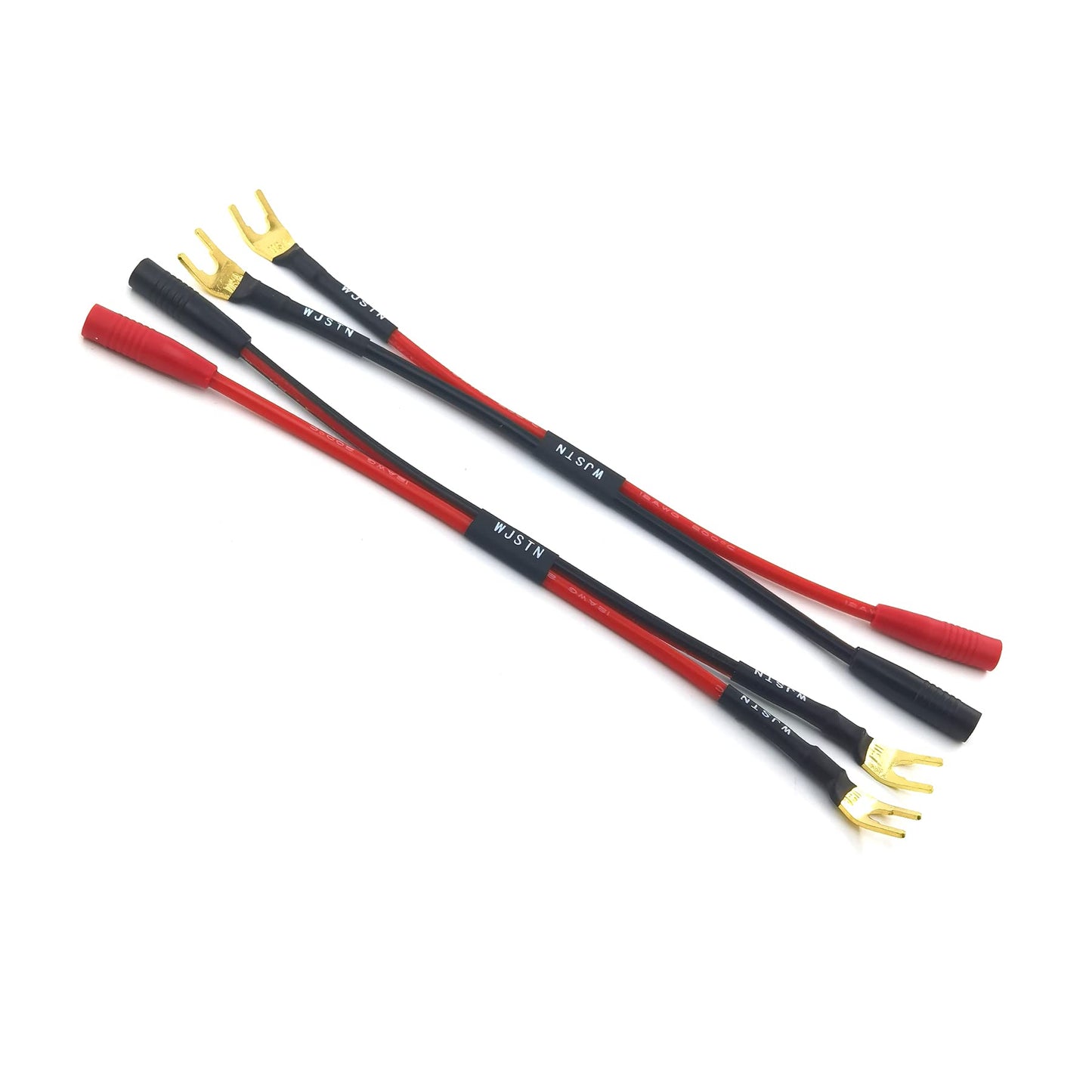 WJSTN Spade Plug to Banana Jack Adapter Cable, 4mm Banana Jack Female to Fork Spades Cable 2 Pack (6in)