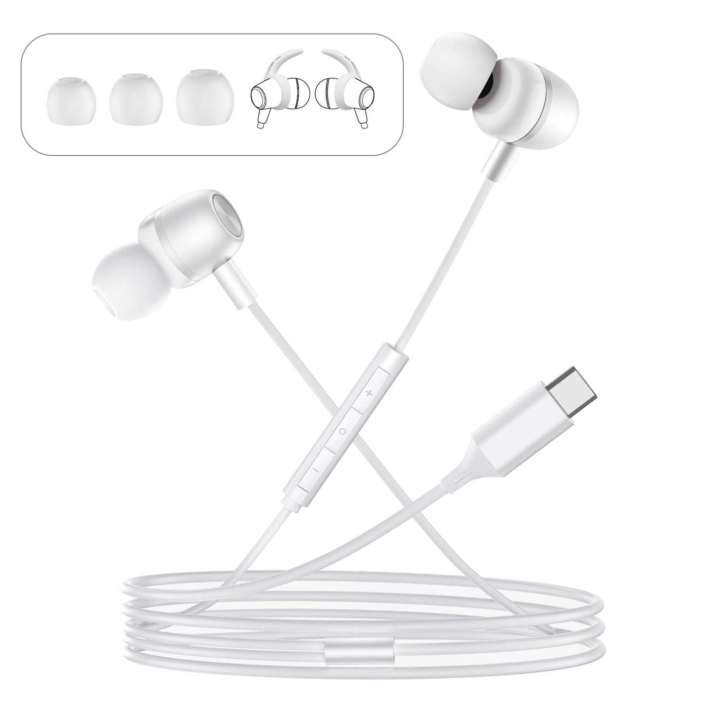USB C Headphones Wired Earbuds for Samsung iPhone 17/16/15 Pro Max
