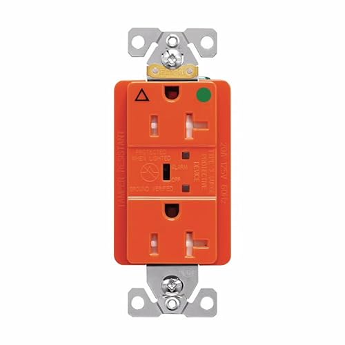 Eaton TRIG8362RNS 20 Amp TVSS Surge Protection Duplex Receptacle w/Alarm and LED Indicators, Hospital Grade, Tamper Resistant, Orange w/LED Indicators