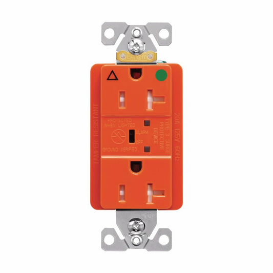 Eaton TRIG8362RNS 20 Amp TVSS Surge Protection Duplex Receptacle w/Alarm and LED Indicators, Hospital Grade, Tamper Resistant, Orange w/LED Indicators