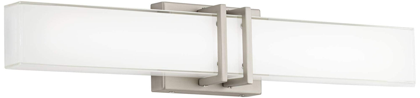 Possini Euro Design Exeter Modern Wall Mount Light LED Brushed Nickel Silver Metal 24" Wide Vanity Bar Fixture Rectangular Silk Screened Glass Shade