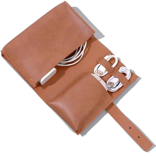DUWUZEST Vintage Pu leather Electronic organizer travel case,cord organizer travel, Leather charger shortage for essentials mouse, adapter, cables