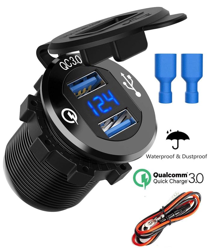 NVX XQC302 Dual USB Quick Charge 3.0 Car Charger with LED Digital Voltmeter