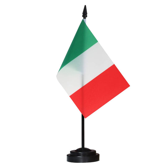 Anley Italy Deluxe Desk Flag Set - 6 x 4 Inch Miniature Italian Desktop Flag with 12" Solid Pole - Vivid Color and Fade Resistant - Black Base