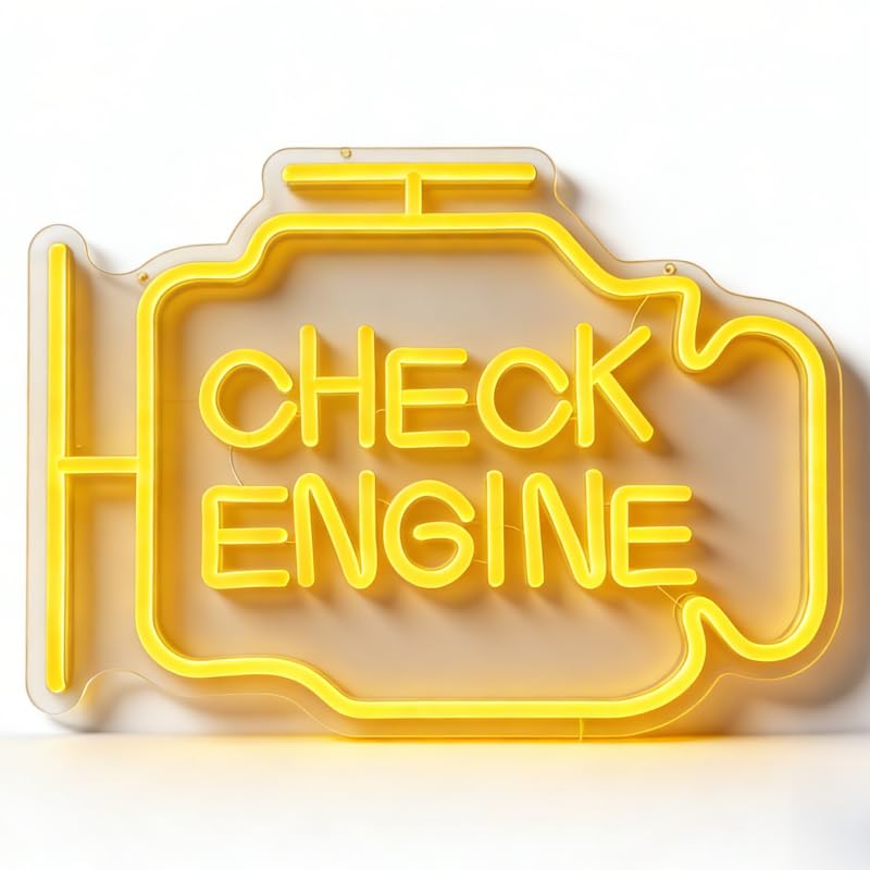Check Engine Light Neon Sign for Man Cave & Garage, Large Size LED Wall Art, USB Powered, Funny Gift for Dad, Car Guys on Birthday & Father‘s Day