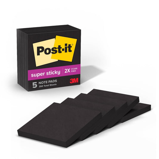 Post-it Super Sticky Notes, 5 Sticky Note Pads, 3 x 3 in., School Supplies, Office Products, Sticky Notes for Vertical Surfaces, Monitors, Walls