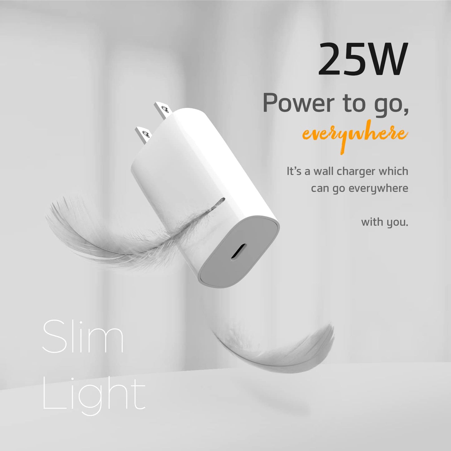 SOLUM 25W USB C Slim Charger Block Lightening Fast Wall Charging Adapter Single Port Plug Compatible with iPhone 16 15 14 13 12, Samsung S25 S24 S23