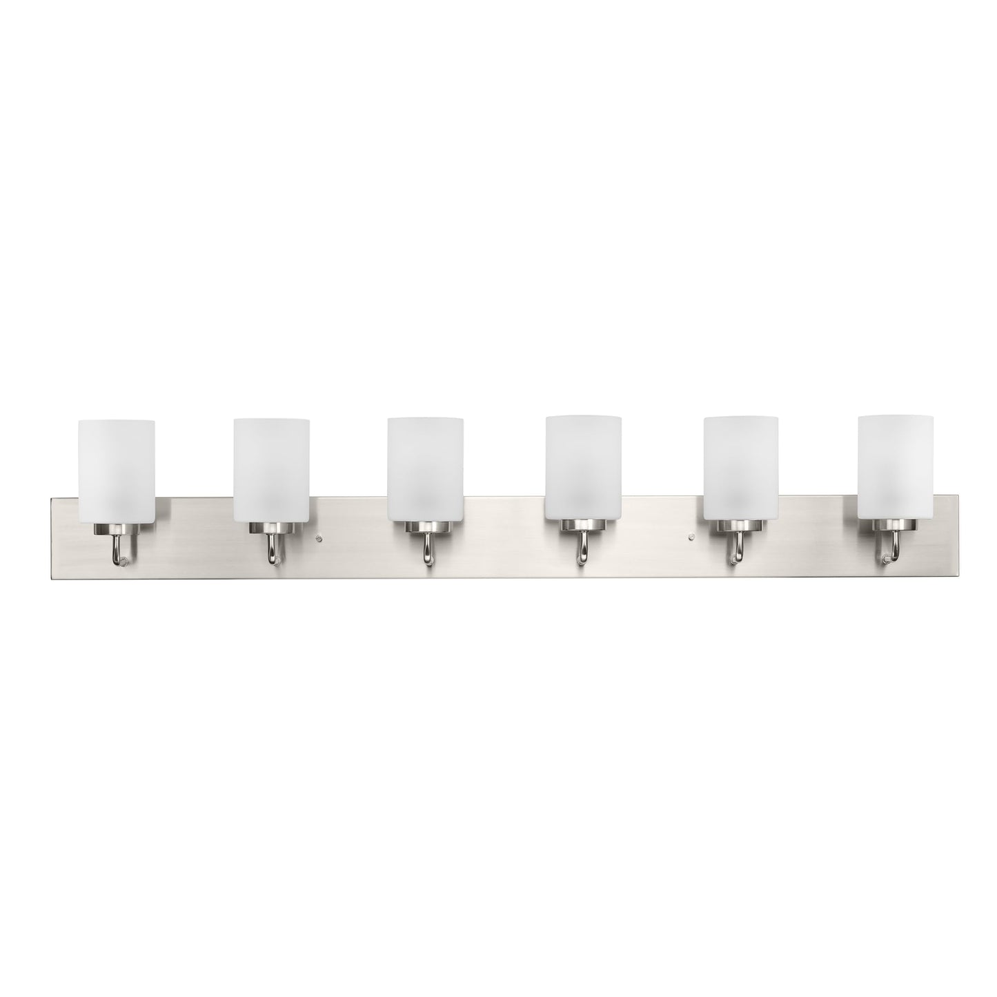 Progress Lighting Merry Collection Six-Light Bathroom Light Fixture, Brushed Nickel and Etched Glass Transitional Style Bath Vanity Wall Light, 48" L