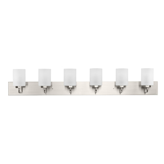 Progress Lighting Merry Collection Six-Light Bathroom Light Fixture, Brushed Nickel and Etched Glass Transitional Style Bath Vanity Wall Light, 48" L