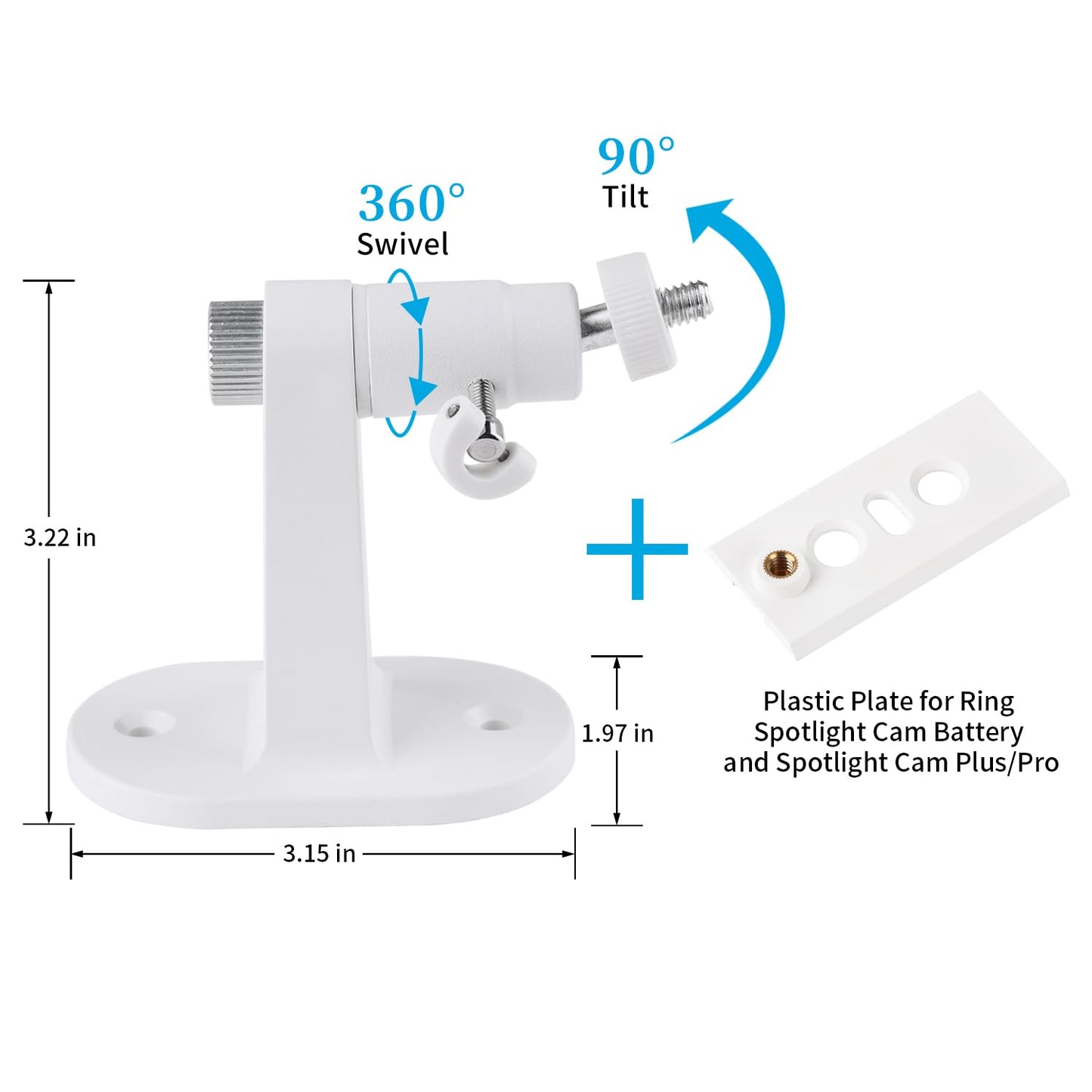 ALERTCAM Security Wall Mount for Ring Spotlight Cam Battery and Ring Spotlight Cam Plus/Pro (Battery), 360° Adjustable Indoor/Outdoor Mounting Bracket