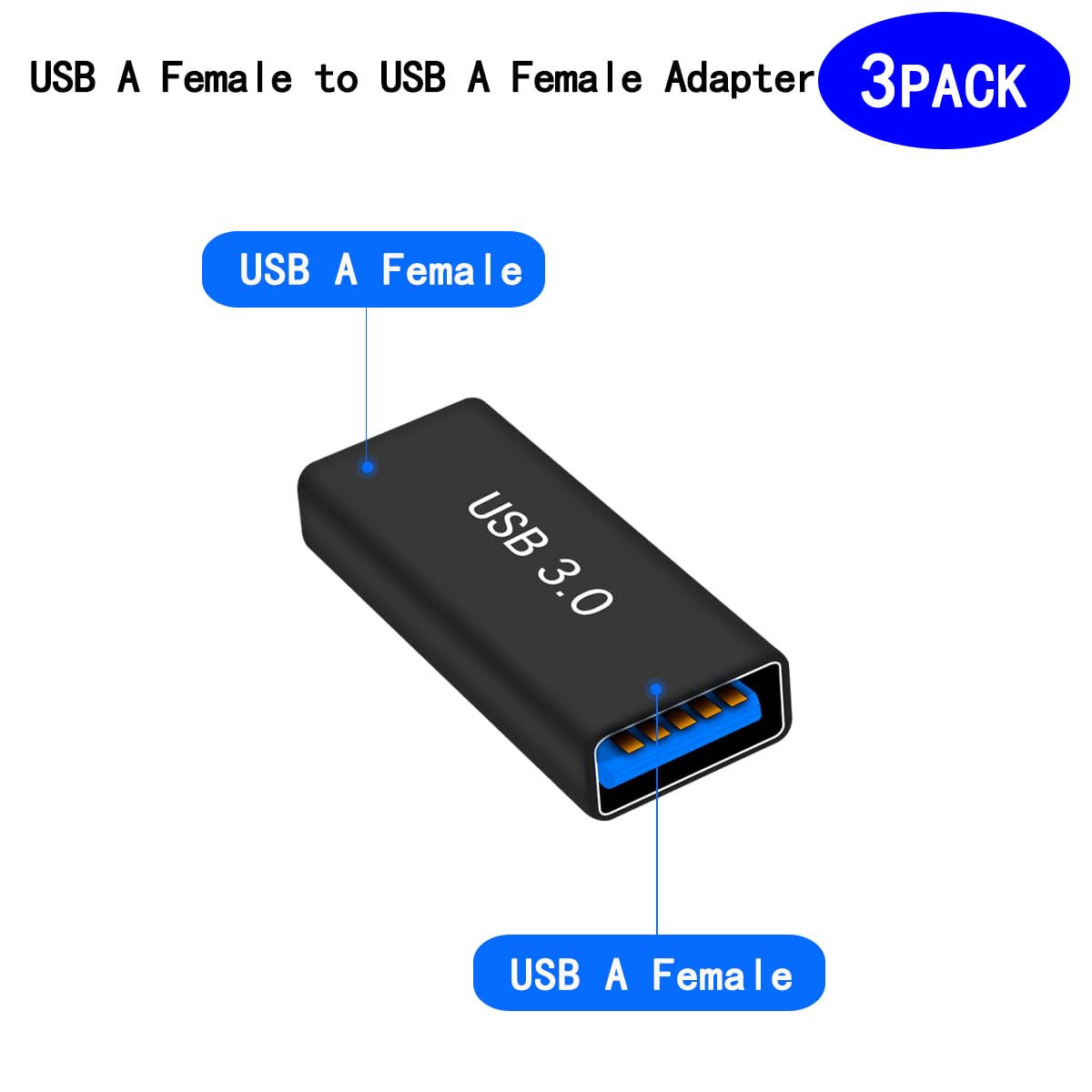 rgzhihuifz 3 Pack USB 3.0 AF/AF Plug Type A Female to Type A Female Adapter Connector Converter Compatible with Laptop Computer Hard Drive Printer…