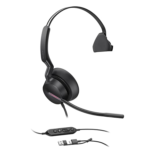Yealink UH46 Mono USB Wired Headset with 3 Noise Cancelling Microphones for PC/Computer/Laptop, Teams Certified,Mute Call Button for Home Office
