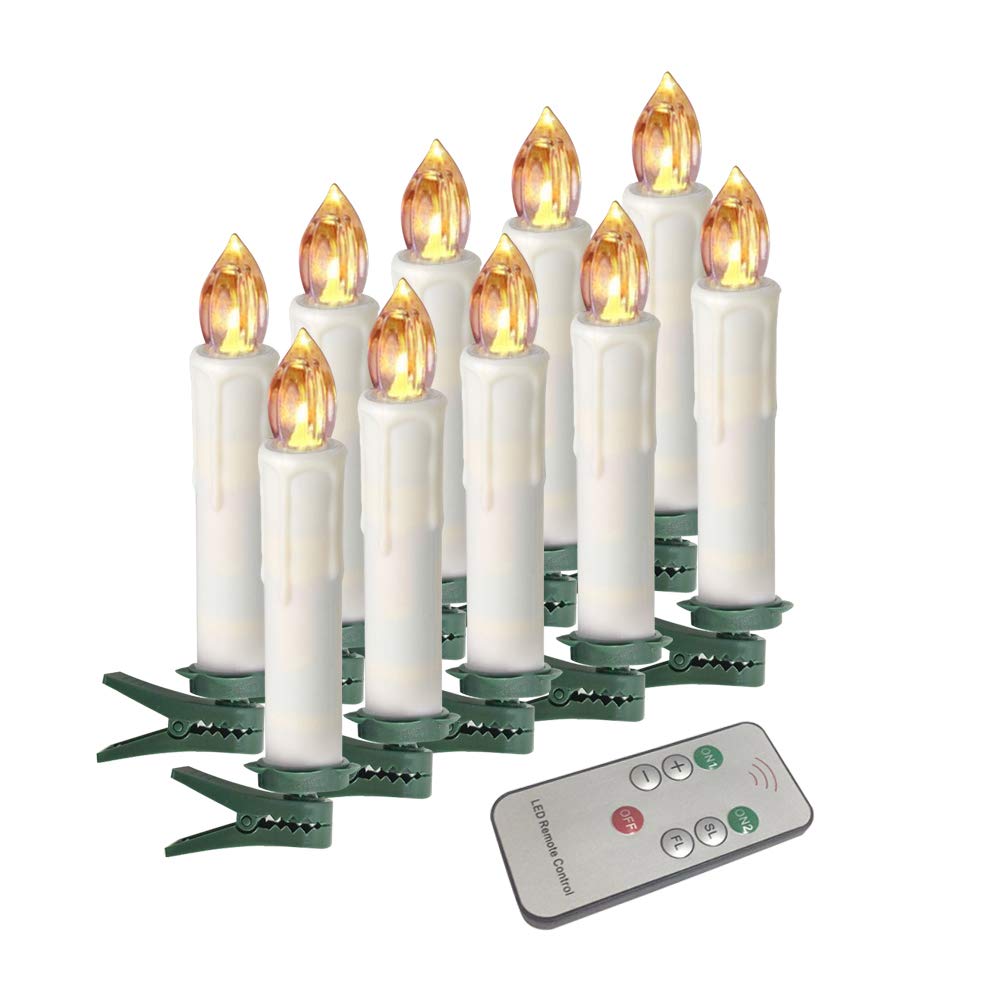 Houdlee LED Flameless Taper Candles with Remote Control and Removable Clips ,Flickering 4 Inches Birthday Candles ,Set of 10 Warm White Candle