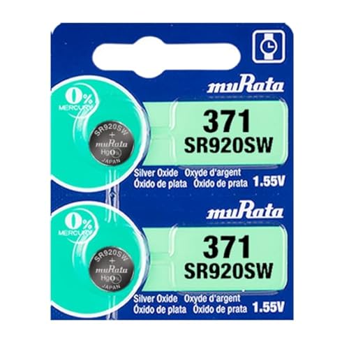 Murata 371 SR920SW Battery 1.55V Silver Oxide Watch Button Cell - Replaces Sony 371 (2 Batteries)