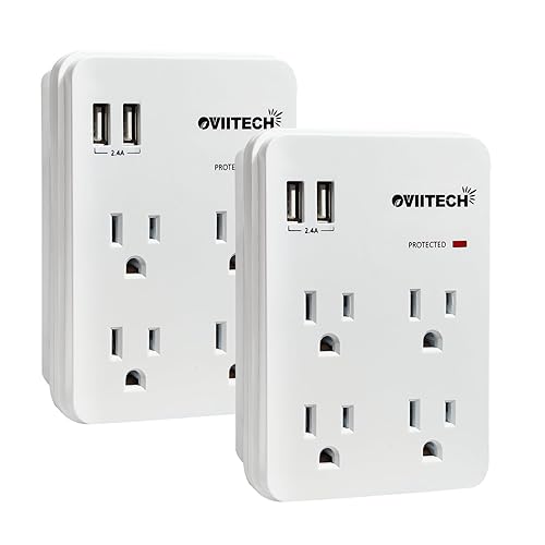 Oviitech Multi-Functional Wall Mount Outlet,Surge Protector,OviiTech 4-Outlet with USB 2.4A Charging Ports Socket Outlets Adapter,1875 W,750