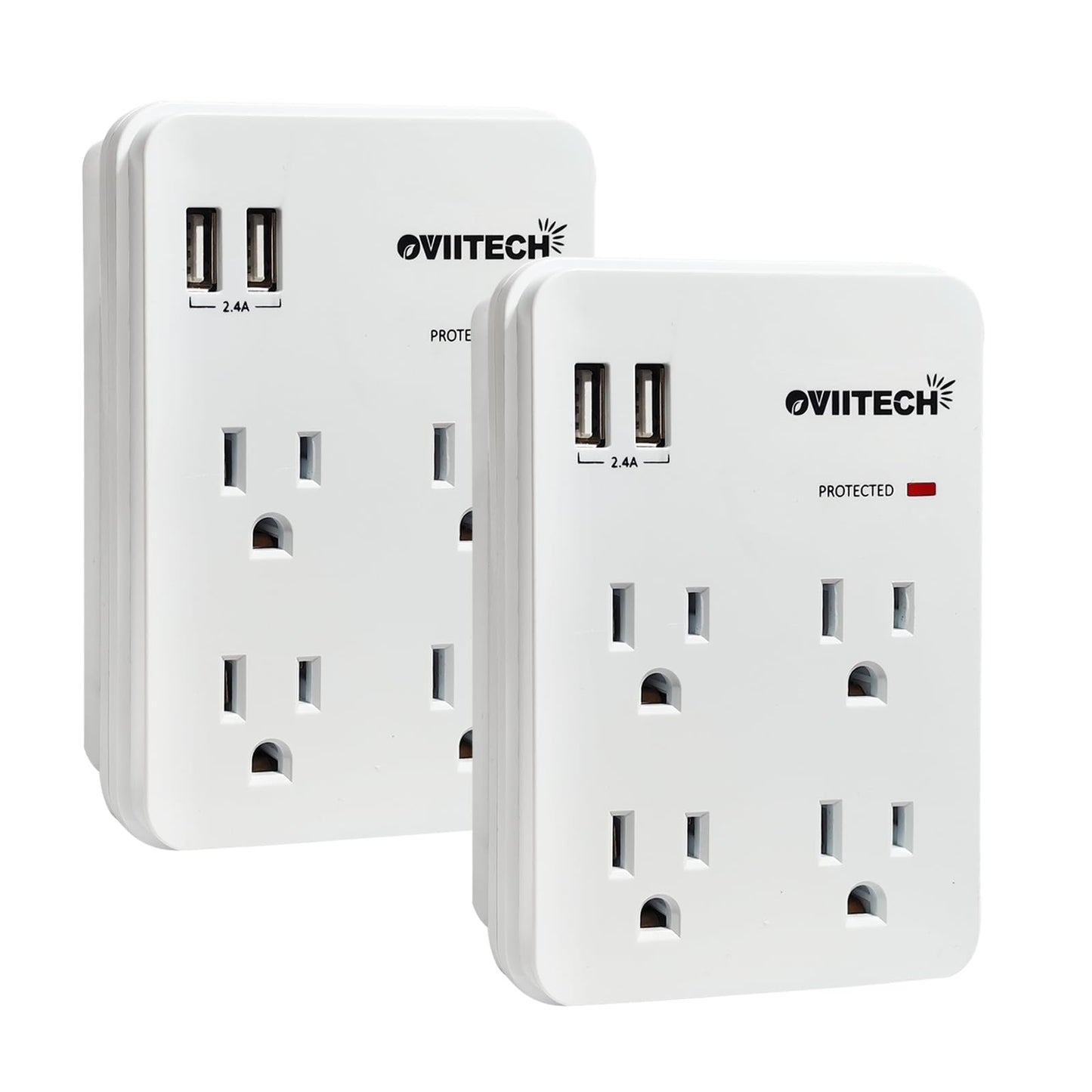 Oviitech Multi-Functional Wall Mount Outlet,Surge Protector,OviiTech 4-Outlet with USB 2.4A Charging Ports Socket Outlets Adapter,1875 W,750
