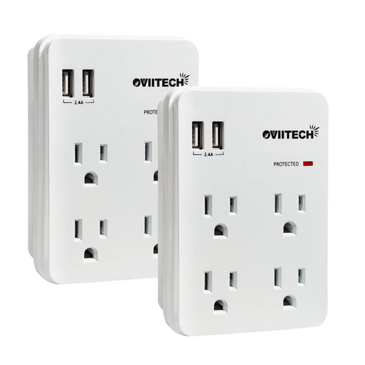Oviitech Multi-Functional Wall Mount Outlet,Surge Protector,OviiTech 4-Outlet with USB 2.4A Charging Ports Socket Outlets Adapter,1875 W,750