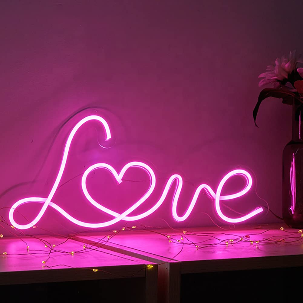 Britrio LED Neon Light Sign Pink Love Neon Sign Wall Decor for Girl Bedroom Christmas Valentine's Day Wife Women Birthday Gift Living Room Home Decor